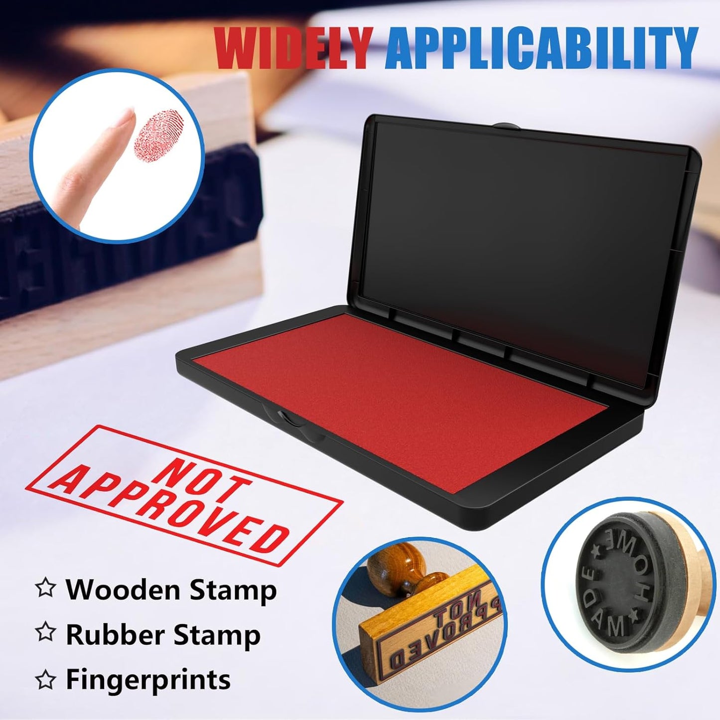 Large Stamp Pad, 6.29 x 3.54 Inch Red Ink Pad Premium Quality Felt Pad Rubber Stamp Ink Pad for Office, Home