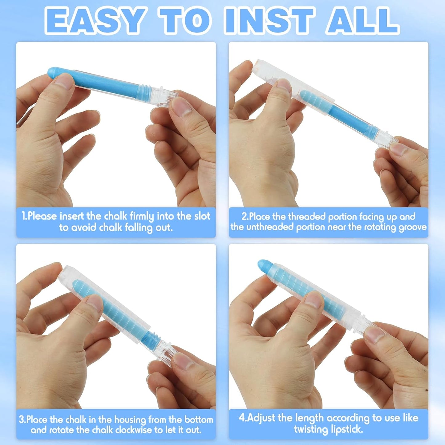 Dustless Chalk for Kids - 12 PCS Colored Non-toxic Twistable Sidewalk Chalk with Holder, Dust-free Washable Toddler Chalk, Art Tool for Children Outdoor Blackboard Drawing Writing (Plastic Box-Packed)