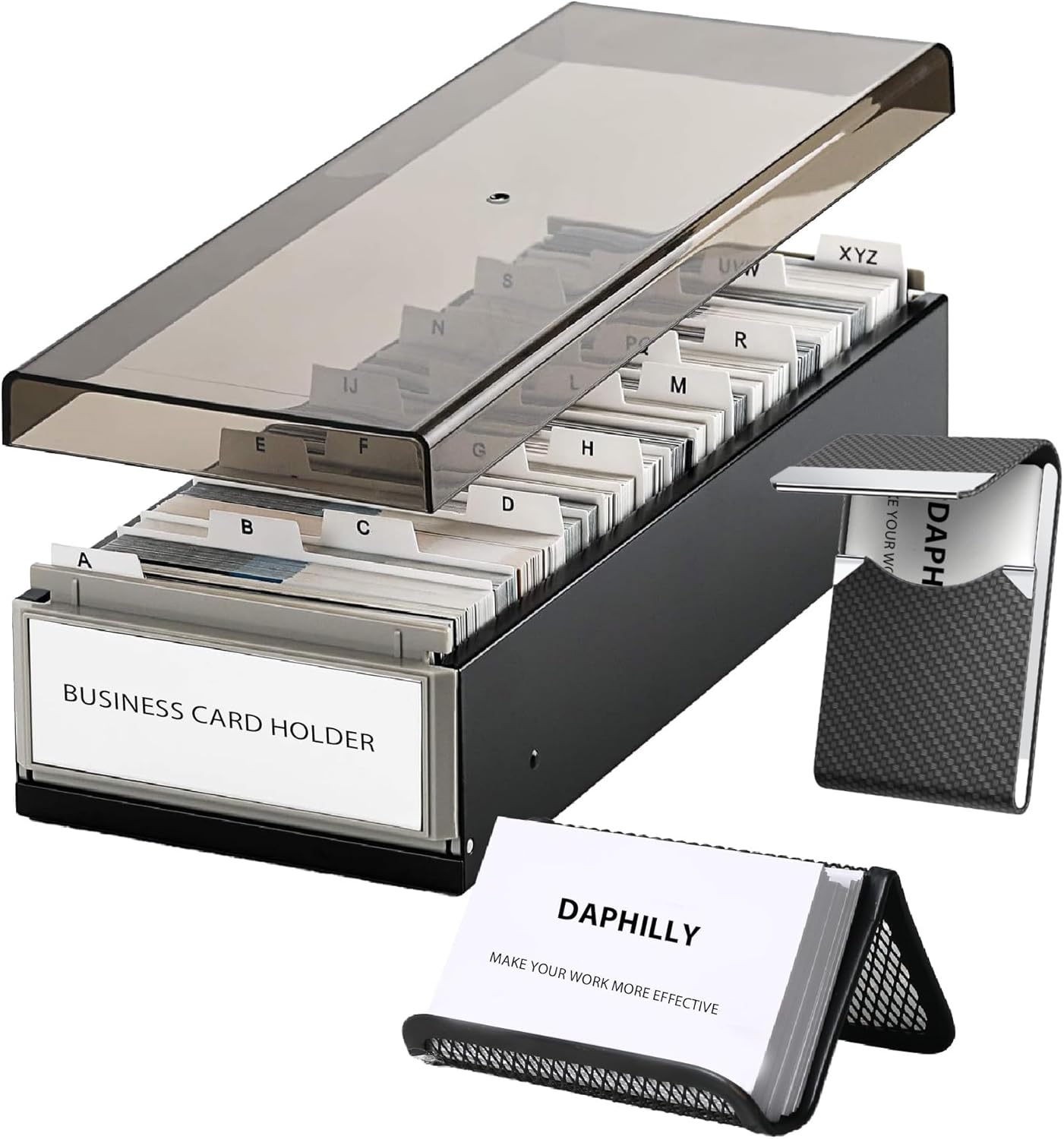 Business Card Holder for Desk, Business Card Holder Organizer, Credit Card Organizer Case File Index Card Box Storage,with A-Z Tabs, Storage up to 600 Cards (3.5” x 2.2”) (big)