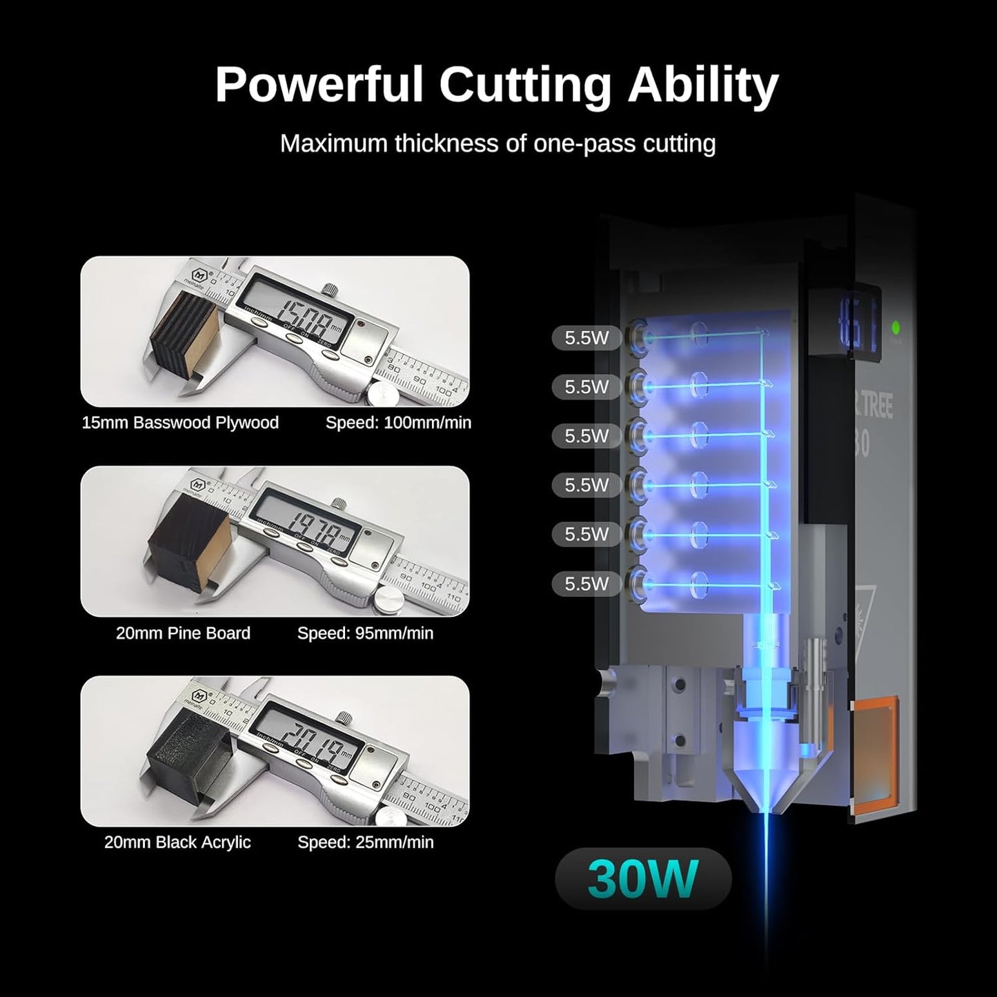 LASER TREE Laser Engraver, 30000mW（30W）Output Power Laser Engraver Machine with Air Assist Pump, High Precision Laser Cutter and Engraver for Wood & Metal Paper Acrylic Glass Leather etc，Class 4
