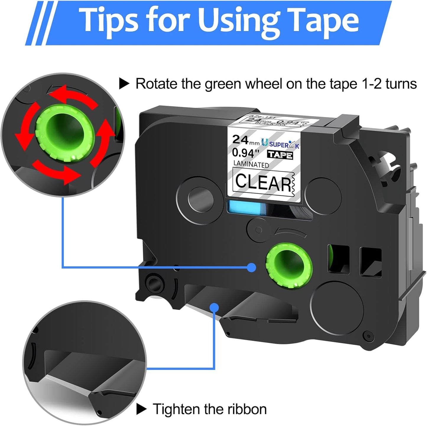6PK 24mm Clear Label Tape Compatible for Brother P-Touch Label Maker Tape TZe-151 1 Inch TZe TZ Label Tape TZ-151 TZe151 TZ151 24mm 0.94'' Laminated Clear Tape for PT-D600 D610BT P700