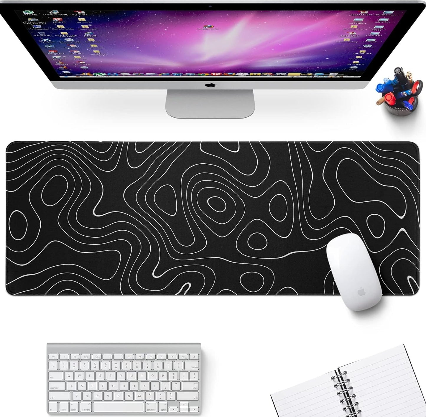 Large Topographic Map Gaming Mouse Pad for Desk Black Desk Pad with Non-Slip Rubber Base Stitched Edge Desk Organizers and Accessories Desk Decor