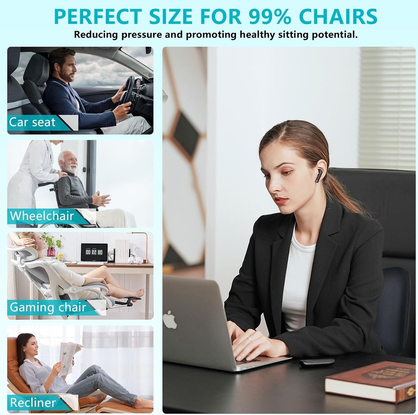 FLORICH Car Seat Cushion and Back Support for Office Chair Memory Foam Chair Cushions Pressure Relief Seat Pads with Gel Massage Point Lumbar Support (Black)