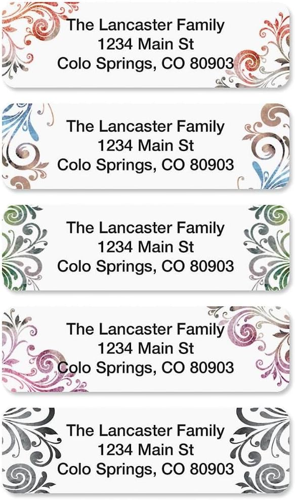 Colorful Images Colorful Gray Swirls Rolled Personalized Return Address Mailing Labels with Dispenser, Customize with Name & Shipping Address, 500 ¾” x 2½” Self Adhesive, Easy Peel Label Roll - Lumora Desk