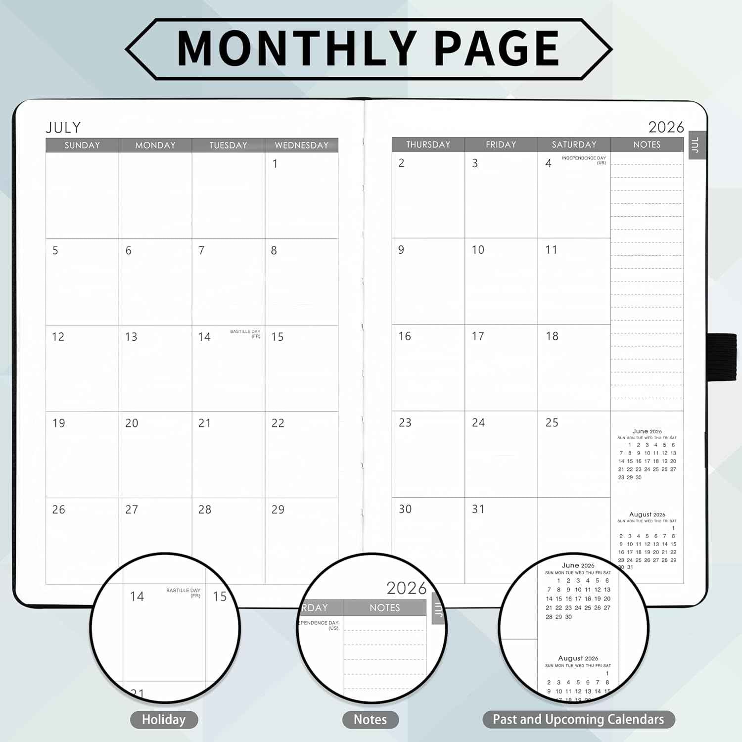 2026-2027 Planner - Academic Planner 2026-2027 Weekly Monthly Planner, July 2026 - June 2027, 5.7'' x 8.4'', Thick Paper, Leather Cover, Pen Holder, Back Pocket, Perfect Daily Organizer - Black