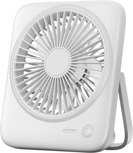 Otlonpe Personal Portable Desk Fan, 4000mAh Small Rechargeable Portable Fan Battery Operated & USB Powered for Travel Sleeping Bedroom Office Home Table, Cordless, Quiet, 4-Speed, 6.5 Inch (White)