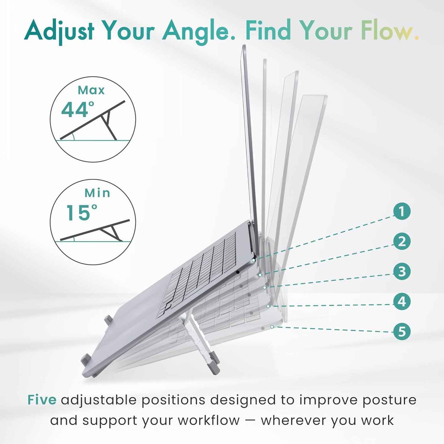 BELLEMOND Foldable Portable Laptop Stand | Ultralight Travel Riser | X-Frame Adjustable Aluminum | Fits MacBook, Dell, HP, Lenovo 10-17.3" | Carry Pouch | Space Silver