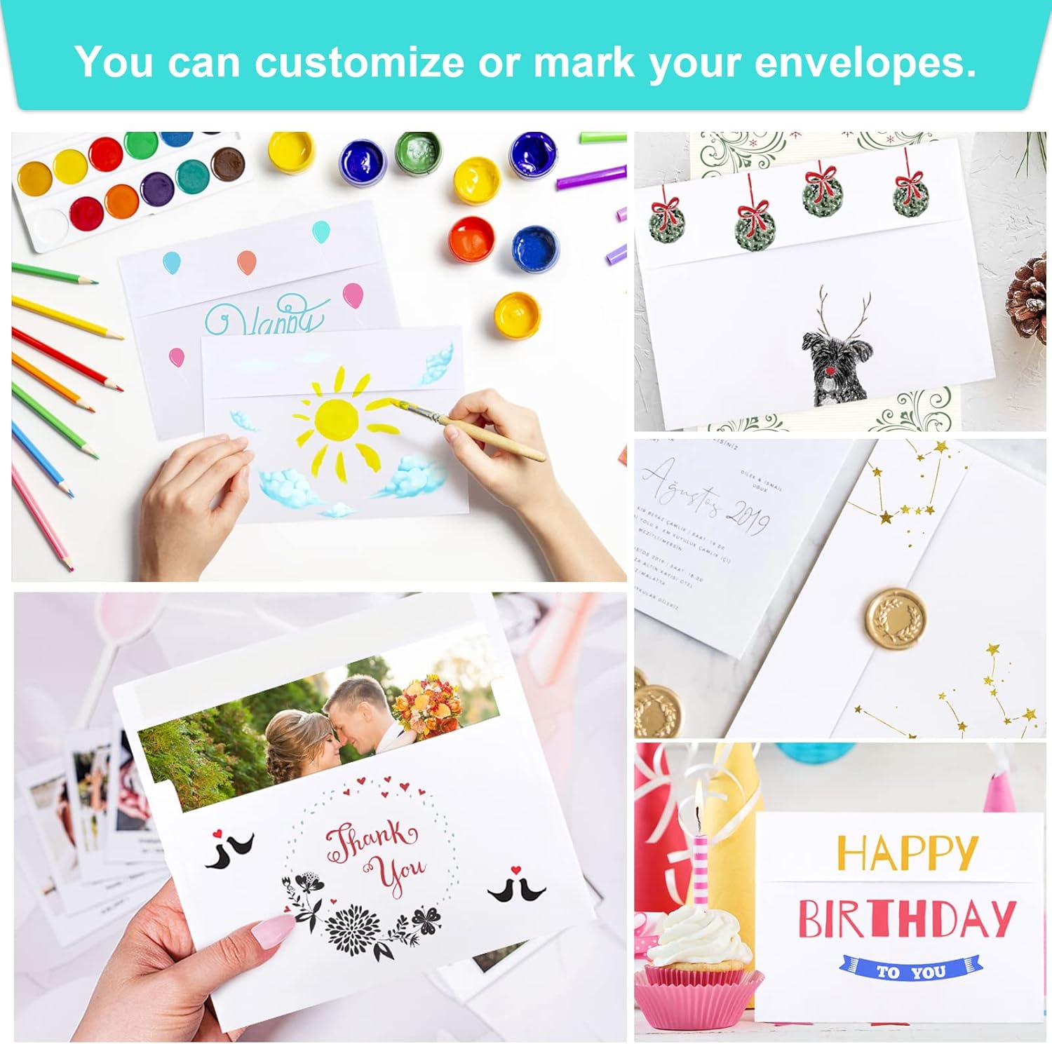 Joyberg 50 Packs 5x7 Envelopes, White A7 Envelopes for Invitations, Printable, Self Seal for Weddings, Invitations, Photos, Postcards, Greeting Cards, Mailing - Lumora Desk