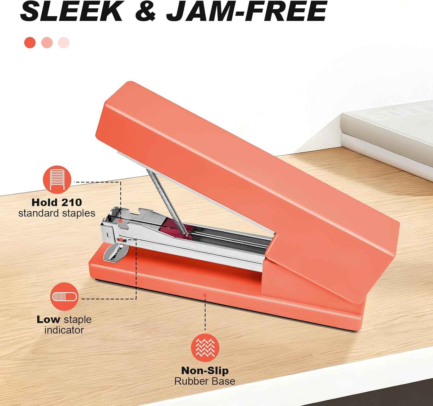 Office Desktop Stapler - 25 Sheet Capacity with 830 Staples and Staple Remover,Staplers for Desk,Non-Slip for School, Home, Orange