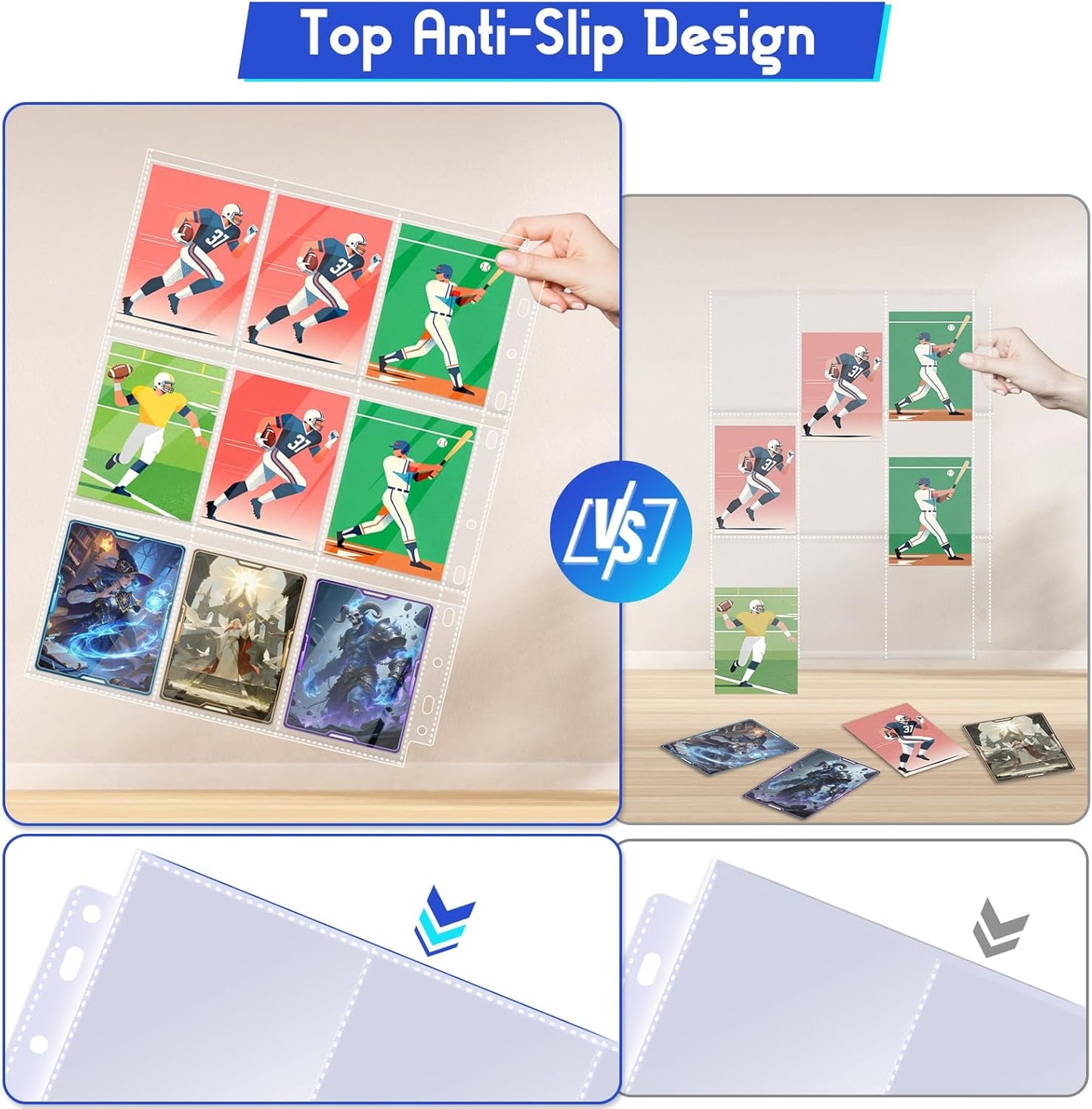 Tioplior Trading Card Sleeve Pages,9 Pockets Double Sided Binder Sheets for 3 Ring Binder,Hold 1800 Cards Fit for MTG,TCG,Baseball,Sports Standard Cards (100)
