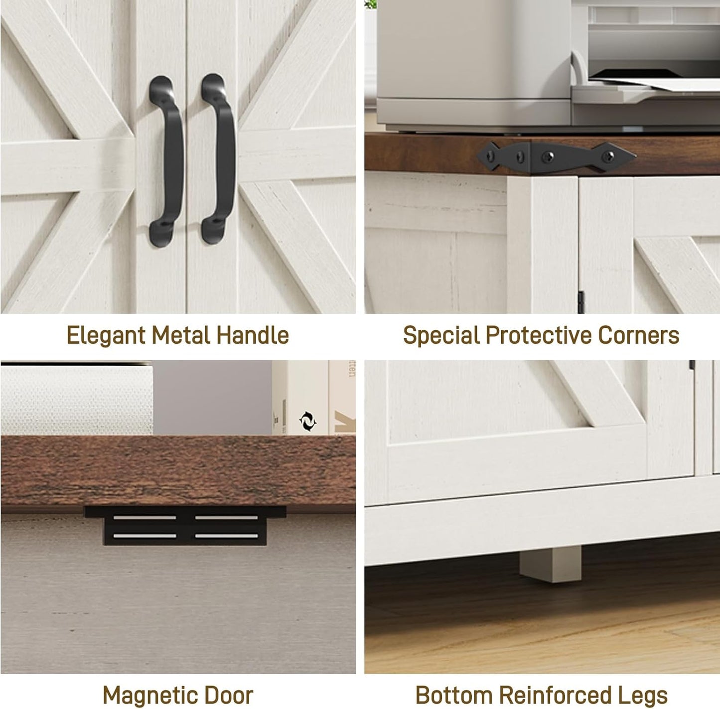 3 Drawer File Cabinet, Farmhouse Lateral Filing Cabinet with Doors for Letter/A4 Size Hanging Files, Large Wood Storage Cabinets Printer Stand with Adjustable Shelf for Home Office, White and Brown