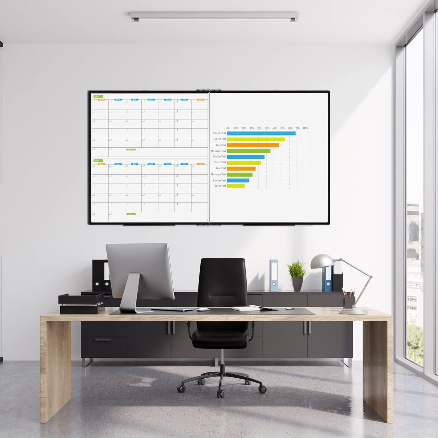 JILoffice Magnetic Foldable Dry Erase Calendar Whiteboard Combo, 2 Month Calendar Board & White Board 72 X 40 Inch, Black Aluminum Frame Wall Mounted Board for Office Home and School - Lumora Desk