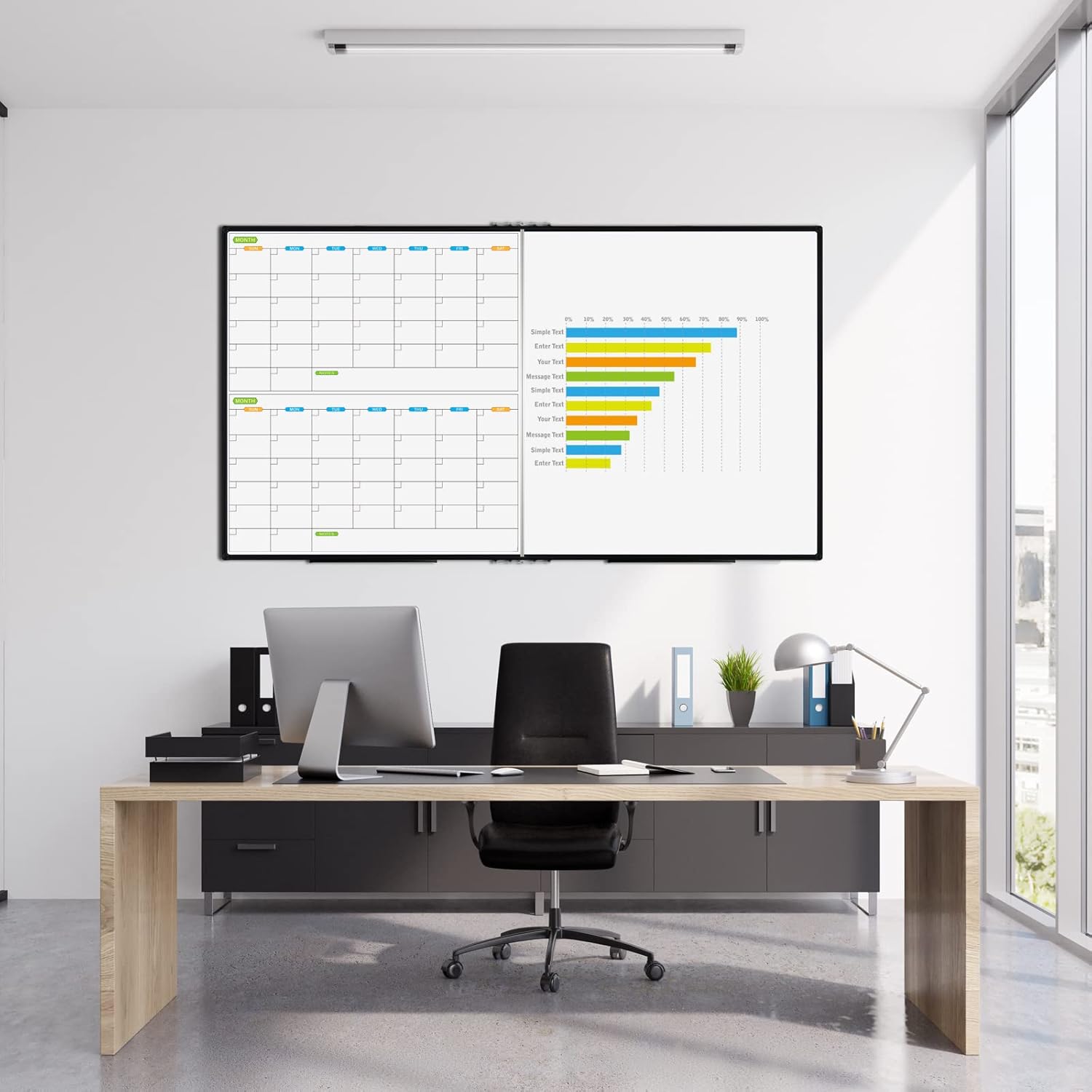 JILoffice Magnetic Foldable Dry Erase Calendar Whiteboard Combo, 2 Month Calendar Board & White Board 72 X 40 Inch, Black Aluminum Frame Wall Mounted Board for Office Home and School - Lumora Desk