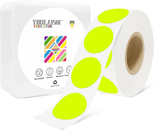 1 Inch Circle Dot Stickers 1000 PCS Color Coding Thermal Labels Dots Writable Printable Small Round Stickers for Office, Classroom, Inventory, Garage, Organizing Storage, Fluorescent Yellow