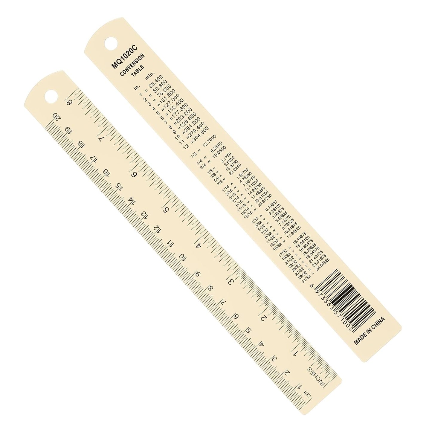 PATIKIL 20cm/8" Metal Ruler, 2 Pack Aluminum Alloy Rulers with Centimeters, Millimeters, Inches and Conversion Table Straight Edge Ruler for Writing Machinist Drafting, Yellow