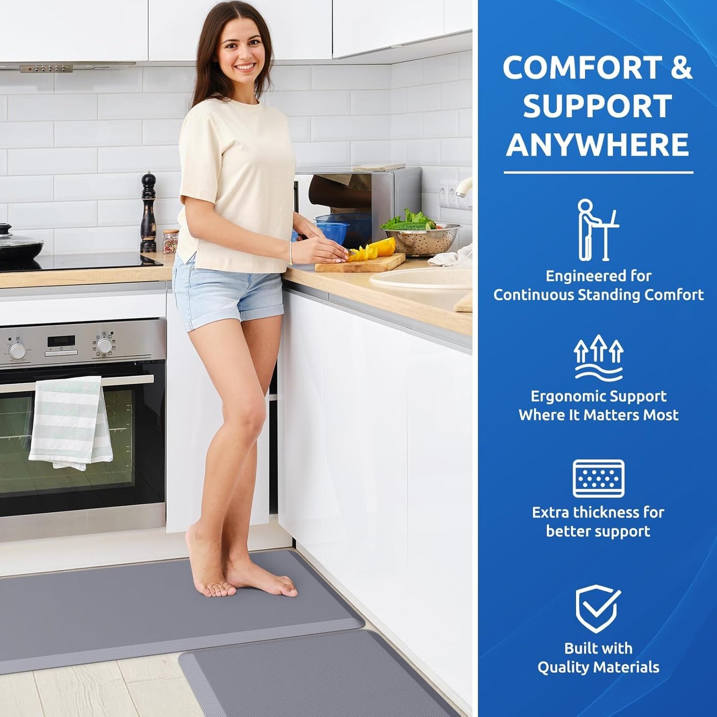 KitchenClouds 2PCS Kitchen Rugs Cushioned Anti-Fatigue Non-Slip Waterproof Kitchen Mat Comfort Foam Standing Mat for Floor Office Sink Laundry (Grey) - Lumora Desk