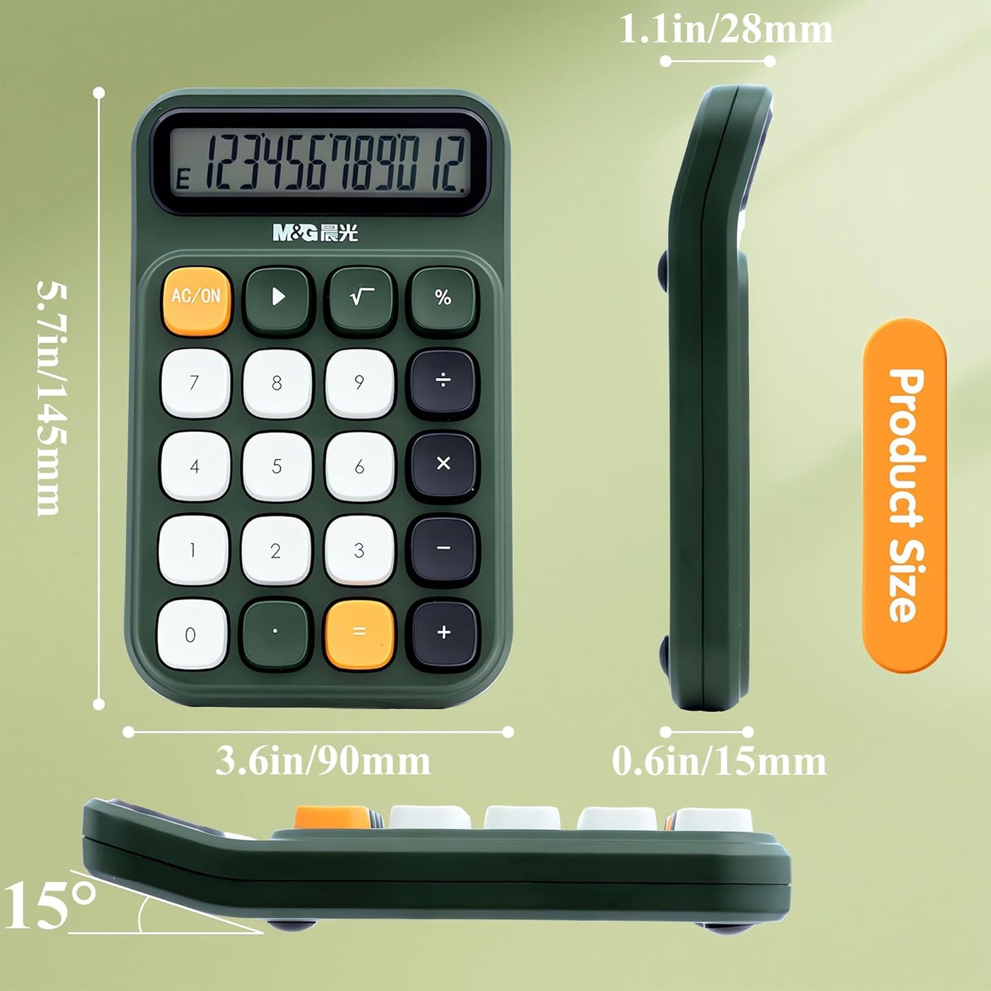 M&G Mechanical Switch Calculator, 12 Digits, Large LCD Display and Big Buttons, Cute Green Desktop Calculator for Office, Home, School (Battery Included)