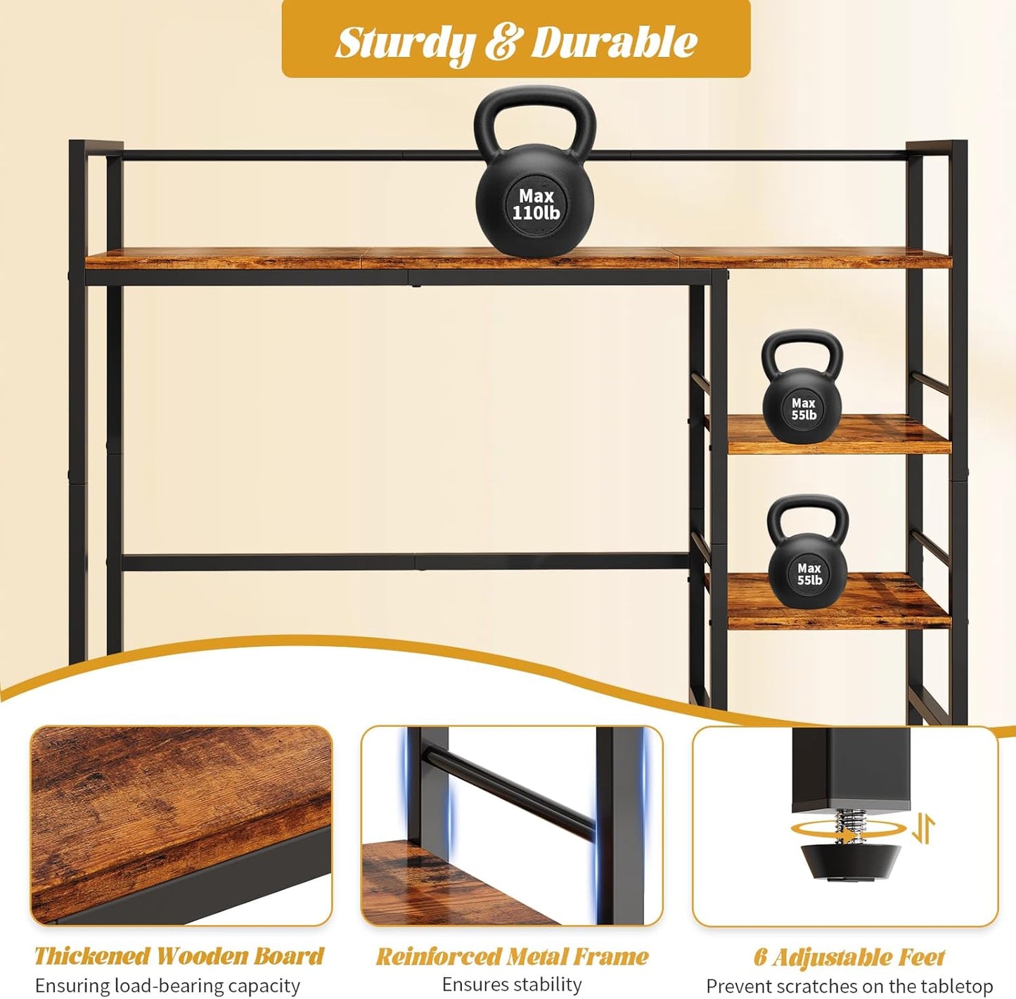 HavenlyYouth Desk Shelf, 38.6 Inch Wood Desk Organizer Shelf for Computer Monitor, Desk Hutch Storage, Desktop Shelf for Top of Desk, 3 Tier Desktop Bookshelf for Home Office Dorm, Rustic