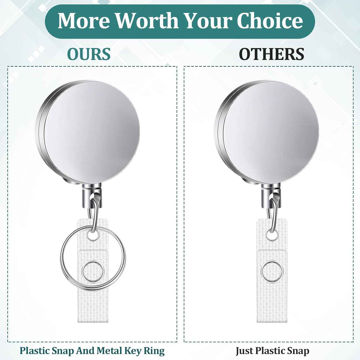 Leelosp 20 Pack Heavy Duty Retractable Badge Holder Reel Metal ID Badge Holder with Belt Clip Keyring Retractable Clip Bulk Card for Work Employee Doctor Nurse Gifts (Glossy Silver)