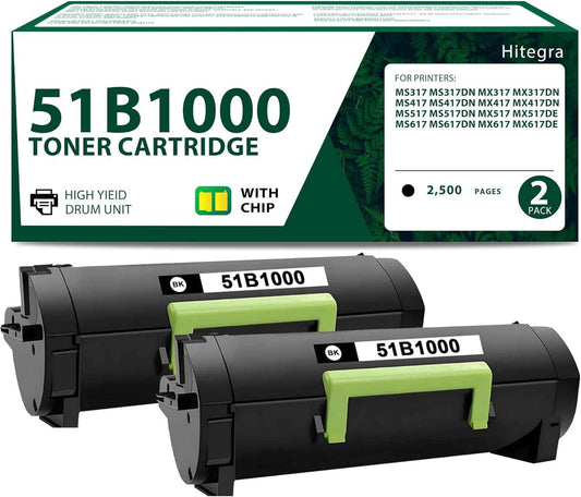 51B1000 Toner Cartridge Black (with New Chip) Replacement for Lexmark 51B1000 for MS317 MS317dn MX317 MS417 MX417 MS517 MX517 MS617 MX617 Printers, 2-Pack for 51B2000 51B00A0 Toner