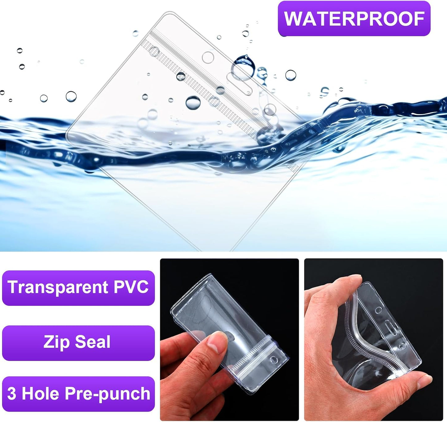 100 Pack Lanyards for ID Badges with Clear Name Tags, Reusable Lanyards Horizontal ID Card Badge Holders Plastic Name Badges for Men Women Kids Business School and Office Supplies (Purple)