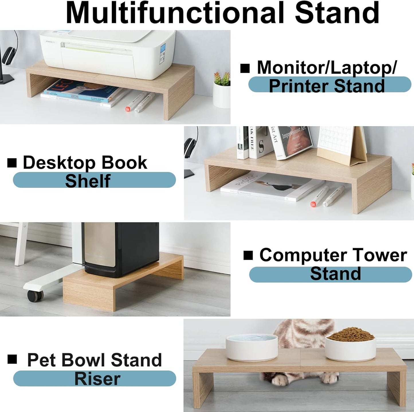 TEAMIX 2 Pack Monitor Stand Riser-20 inch, Wooden Desktop Riser for TV/PC/Laptop/Printer, Cozy Monitor Riser with Storage, Computer Stand Space-Saving