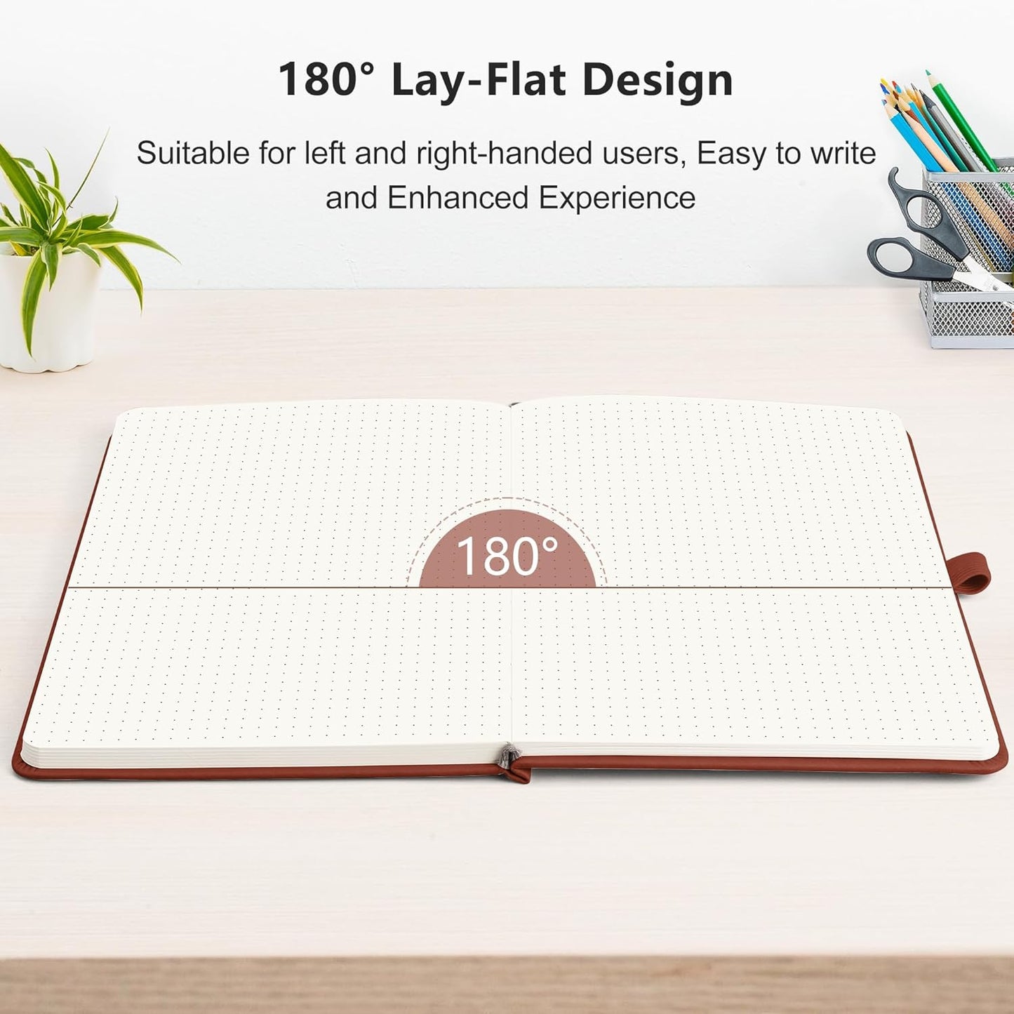 RETTACY Bullet Dotted Journal Notebook, 192 Pages, A5 Medium Size (5.7'' x 8.3''), Leather Hardcover, 100 GSM Thick Paper, for Bullet Journaling, Planning, Tracking (Brown)