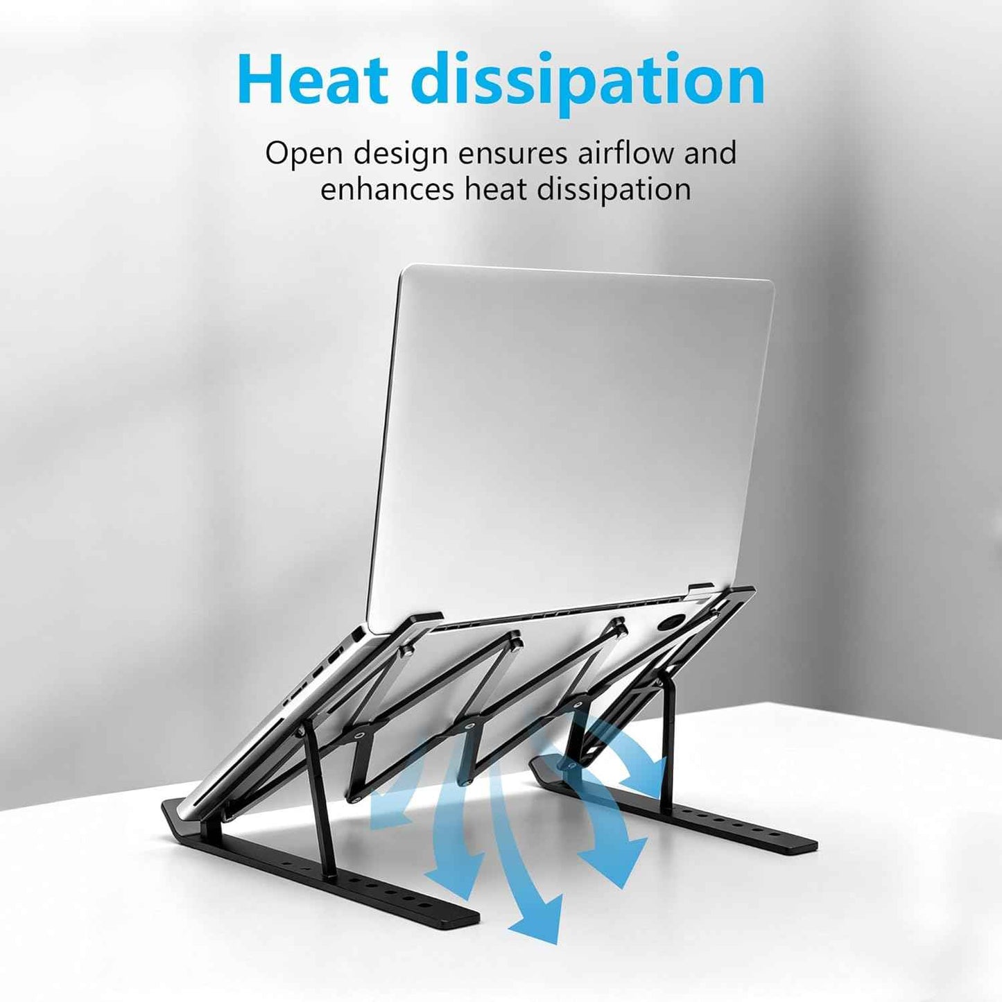 Laptop Stand for Desk, Adjustable 7-Level Aluminum Riser, Ergonomic Notebook Holder, Portable Foldable Laptop Stands Travel for 10-17” Laptops, MacBook, Notebook (Black)