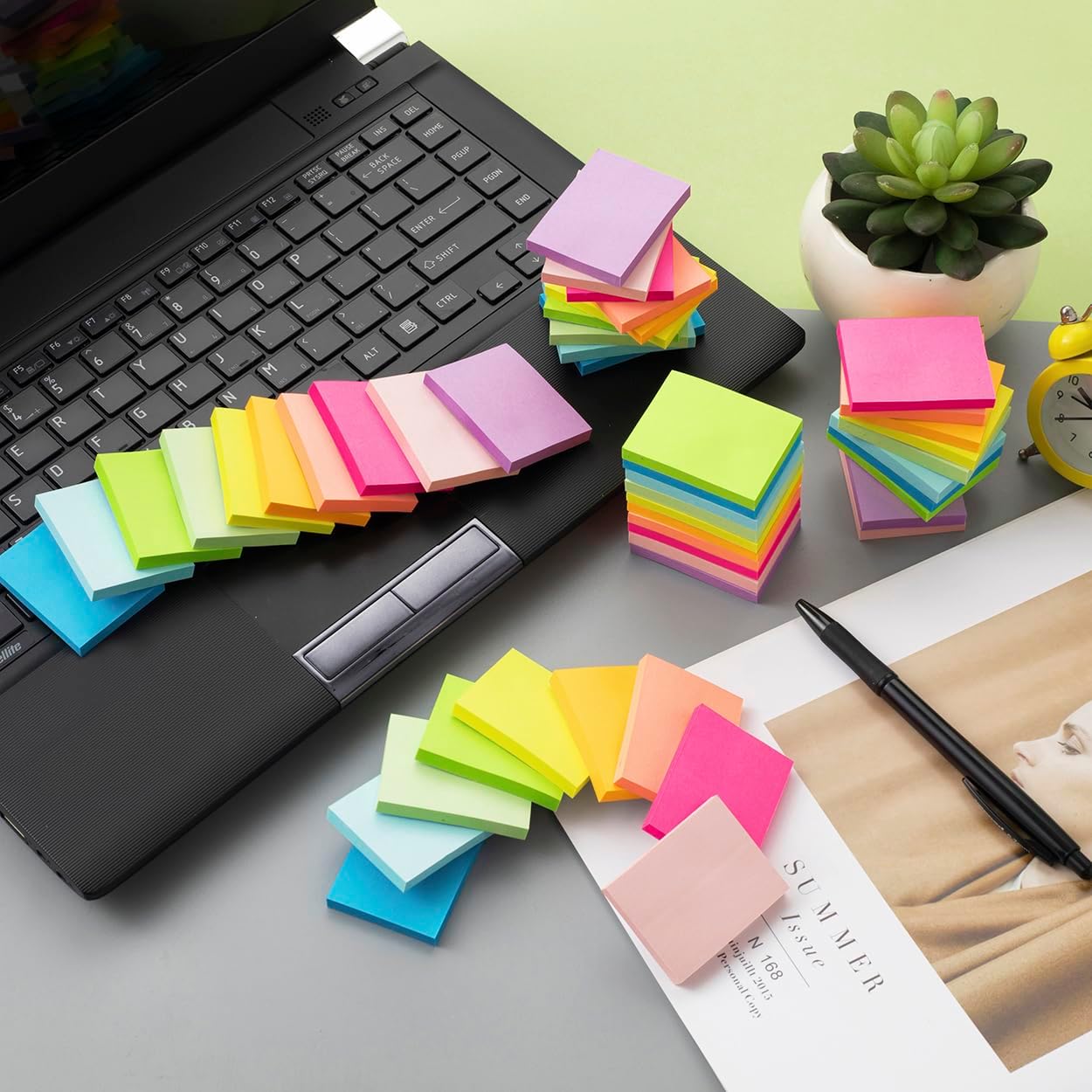 (50 Pads) Sticky Notes 1.5x2, 10 Colors Self Sticky Notes, Sticky Pads, Recyclable, Self-Stick Pads, Easy to Stick for Home, Office, Notebook