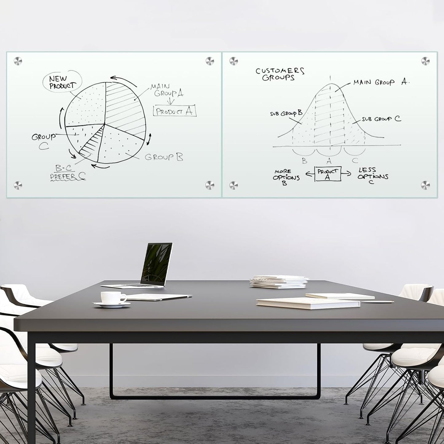 H-Qprobd Glass White Board for Wall Dry Erase Board 48" x 32" (2pcs) Magnetic Presentation Whiteboard for Home, Office and School