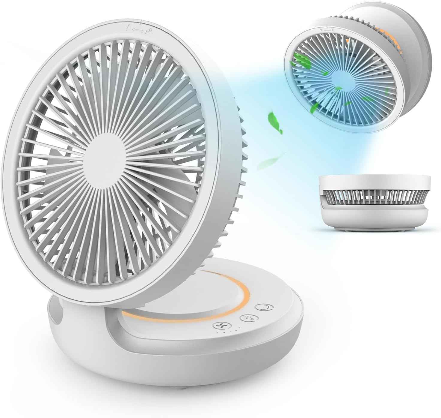 shinic Foldable Small Desk Fan with LED Night Light, USB Rechargeable Portable Wall-Mounted Fan, 4 Speeds Quiet Hanging Fan for Bedroom, Office, Dorm, Camping, Outdoor Use