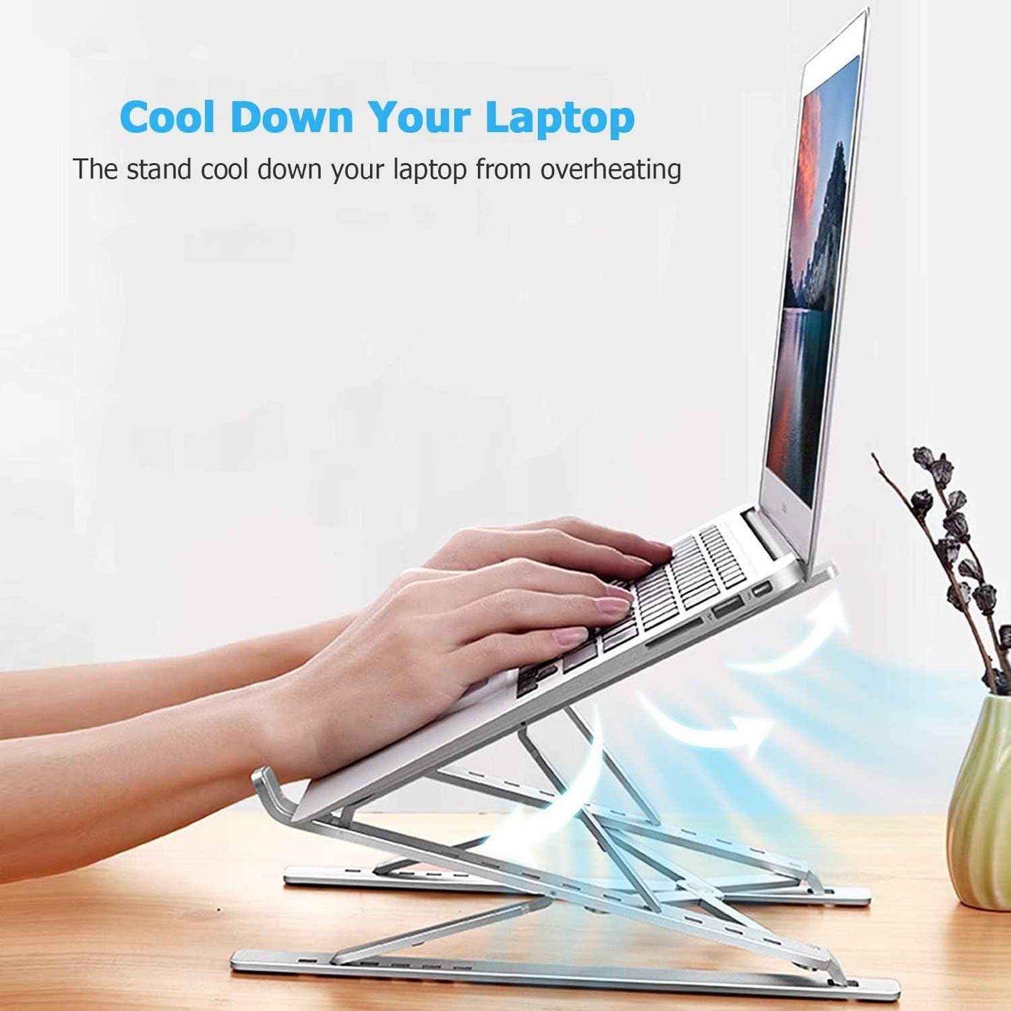 Laptop Stand for Desk，Stable MacBook Pro Stand，Ergonomic Aluminum Computer Riser for 12 13 15 16 17 inch ，Computer Cooling Stand for Mac MacBook Pro Air,HP, Dell, More PC Notebook (LIGHT SILVER)