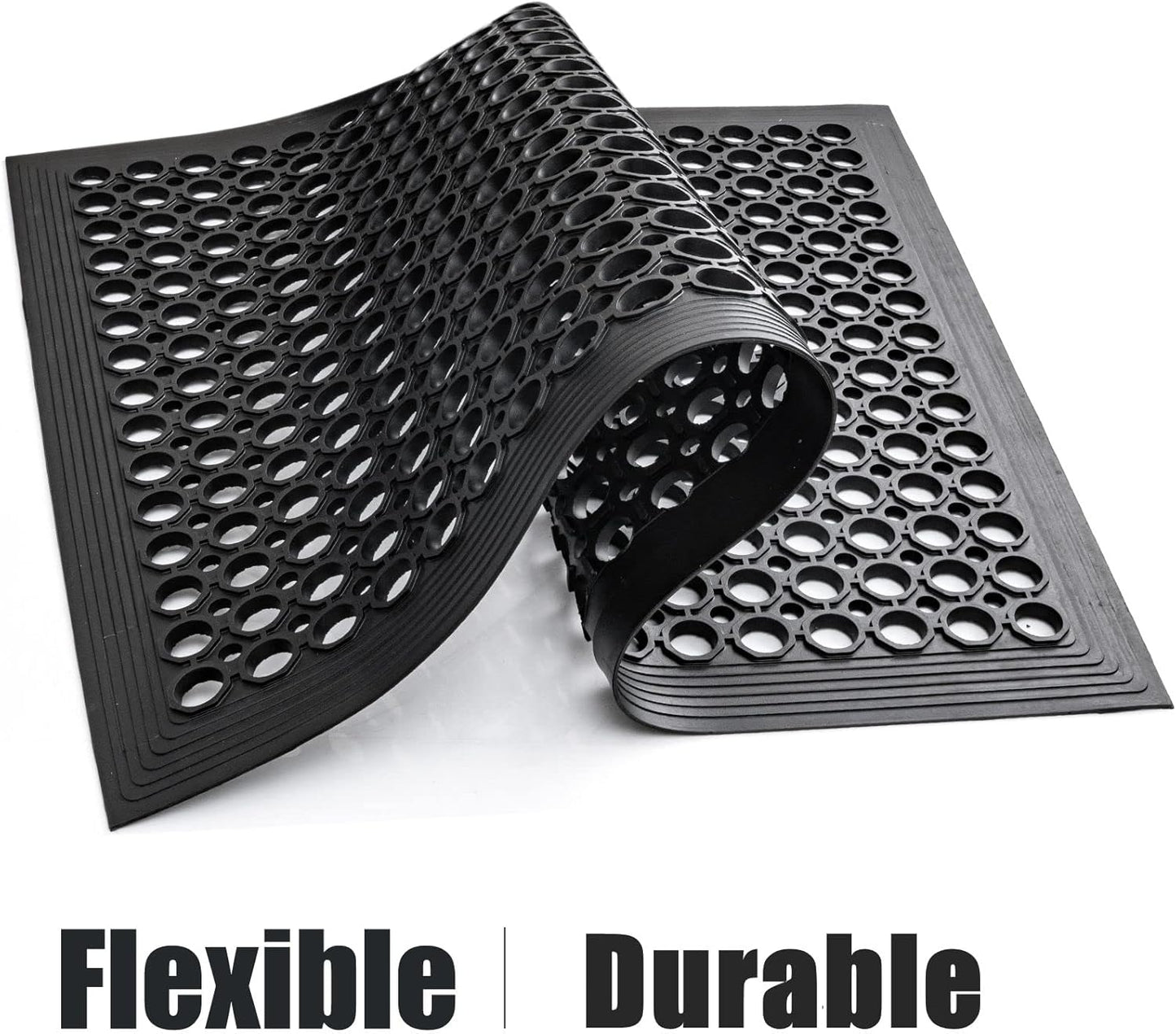 Out Door Rubber Floor Mats Anti Fatigue Restaurant Kitchen Rubber Drainage Mat Durable No Slip Bar Floor Mats Used for Indoor Outdoor Wet Area 24" x 36" Black - Lumora Desk