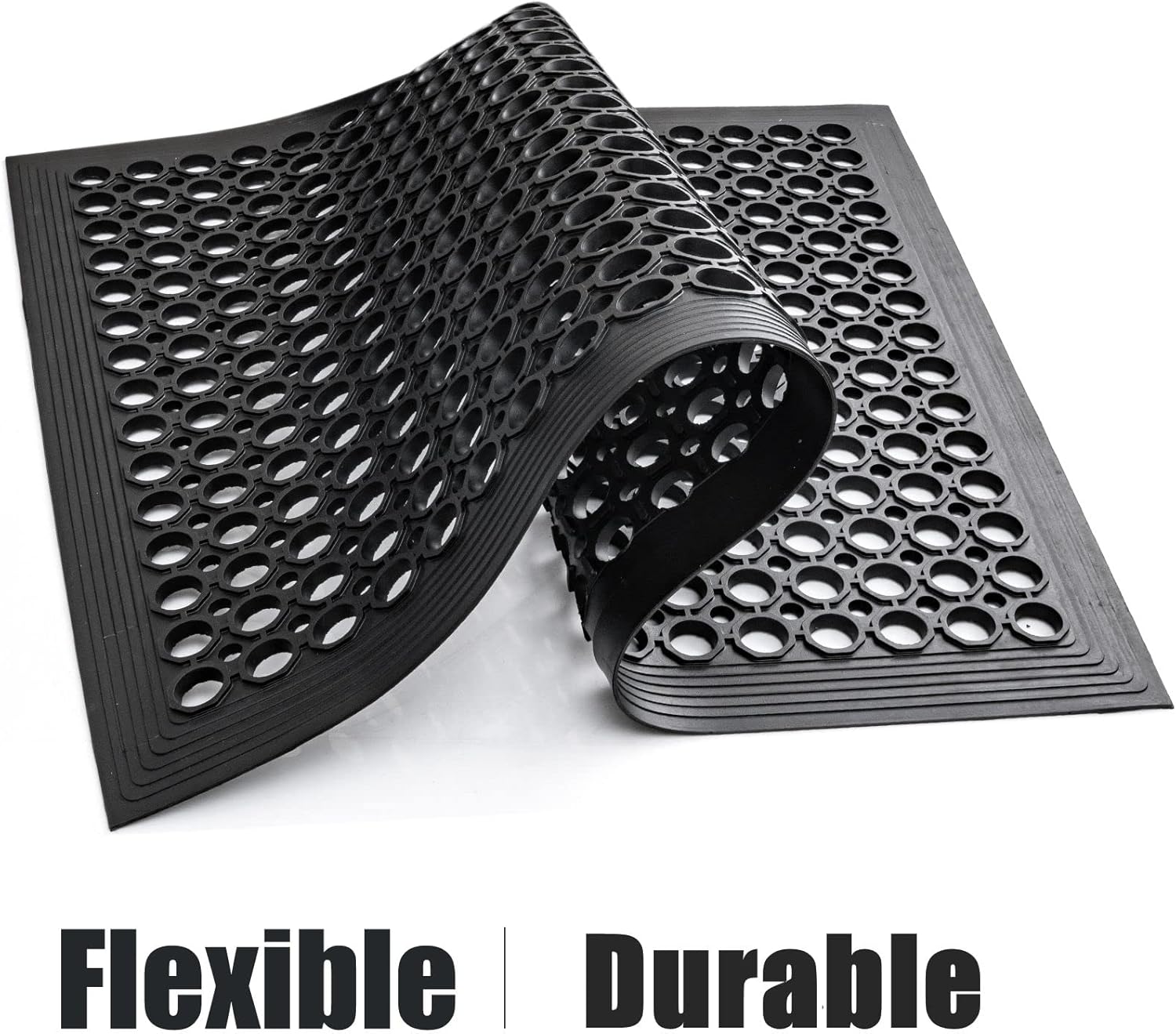 Out Door Rubber Floor Mats Anti Fatigue Restaurant Kitchen Rubber Drainage Mat Durable No Slip Bar Floor Mats Used for Indoor Outdoor Wet Area 24" x 36" Black - Lumora Desk