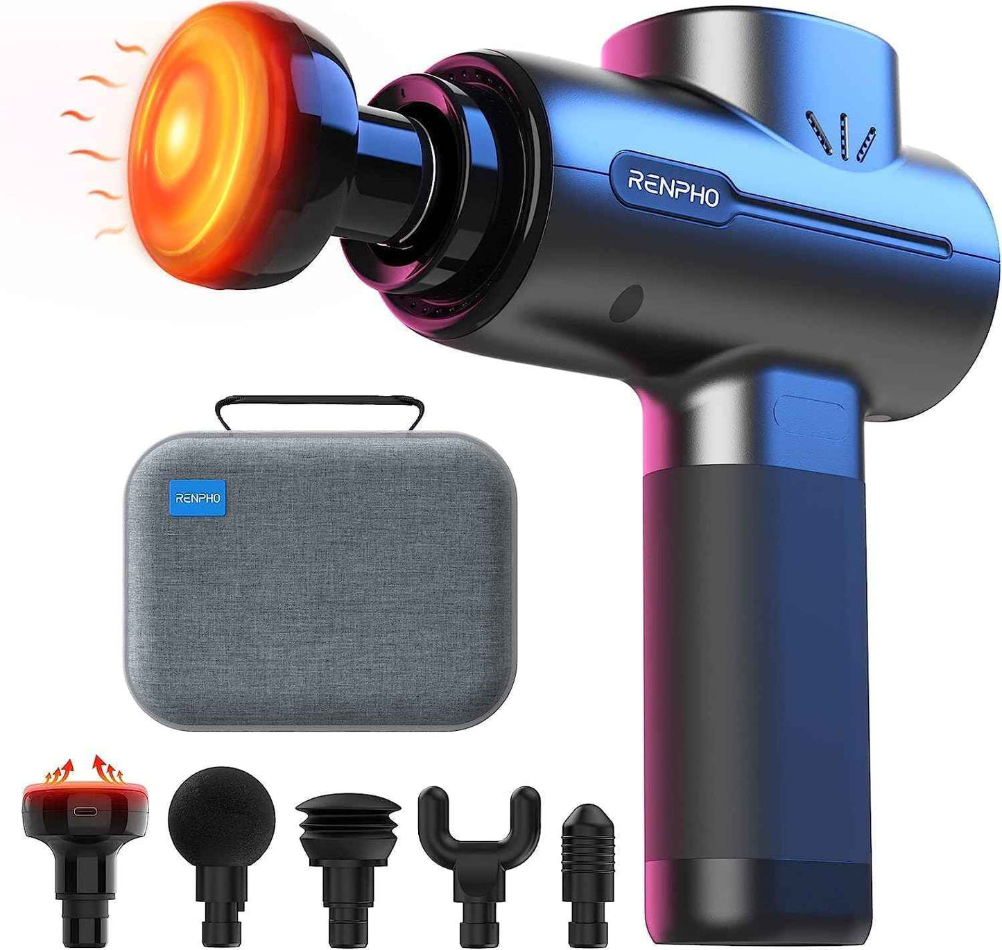 RENPHO Massage Gun with Heat, Portable Percussion Massager with Bluetooth for Back and Neck, Gifts for Men and Women, Carry Case, Active+ Thermal