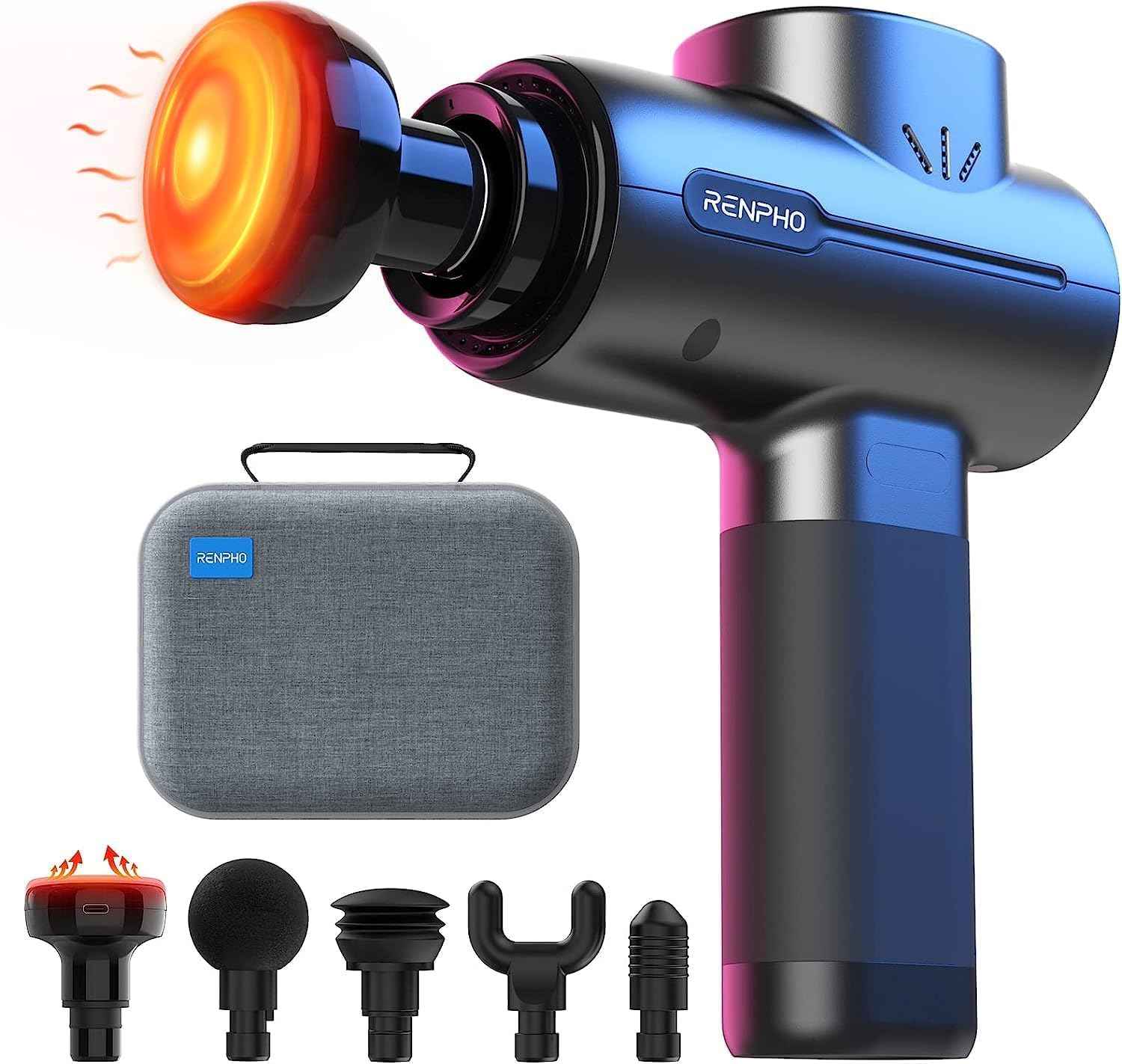 RENPHO Massage Gun with Heat, Portable Percussion Massager with Bluetooth for Back and Neck, Gifts for Men and Women, Carry Case, Active+ Thermal