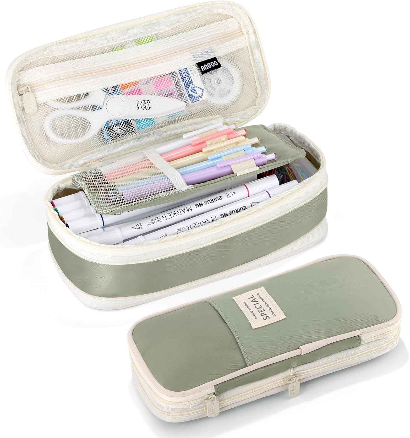 Large Capacity Pencil Case with Zipper, Aesthetic Pencil Pouch, Portable Stationery Organizer Bag for Teen and Adults, Big Pencil Bag for College, Office, Travel