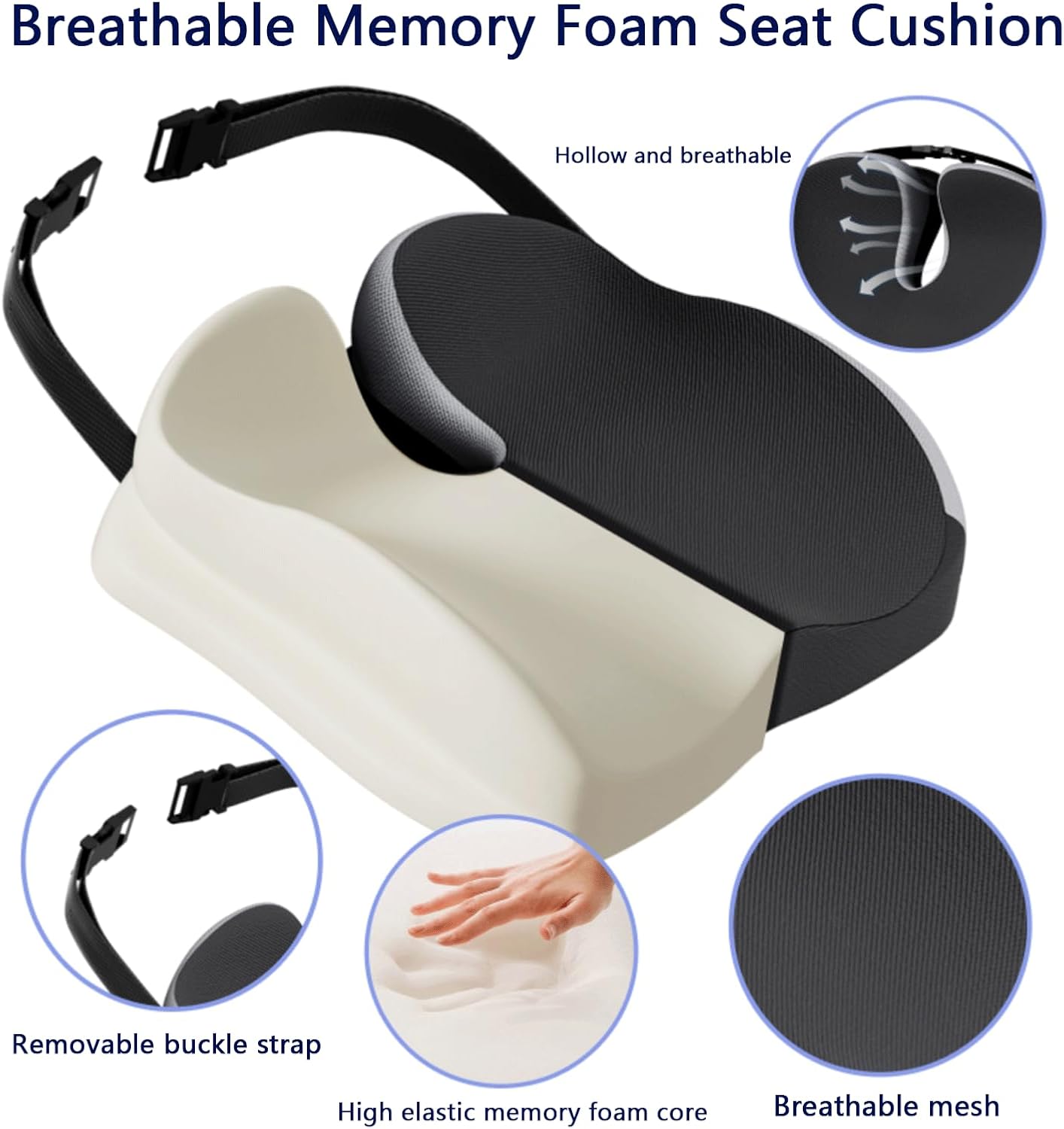 Seat Cushions for Office Chairs Wheelchair Cushion for Long Sitting Back Pain，Memory Foam Seat Car Computer Desk Chair Cushion，Coccyx Cushion for Tailbone Pain Relief Cushion Office Chair Black