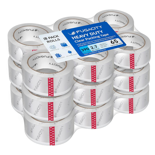 FugaCity Heavy Duty Clear Packing Tape Refills (18 Rolls), Packaging Tape for Moving Sealing, Moving Supplies Shipping Tape,2.7 Mil Thick, 2 in Wide,65 Yards Per Roll,Total 1170 Yards
