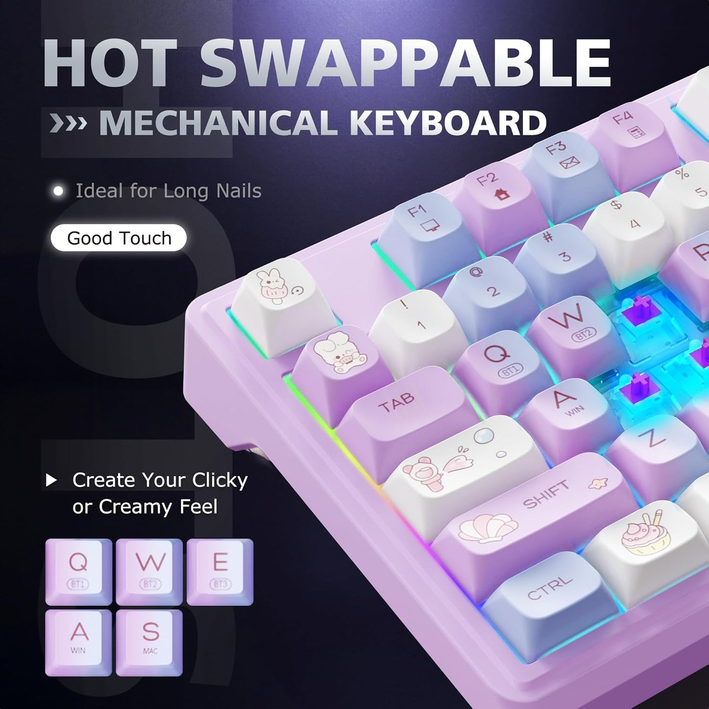 F98 Creamy Keyboard with Number pad, Hot Swappable Wireless Mechanical Keyboard with Knob, RGB Backlit Thocky Pink Keyboard BT 5.0/2.4G/USB-C for Mac, Laptop, PC Gaming Keyboard
