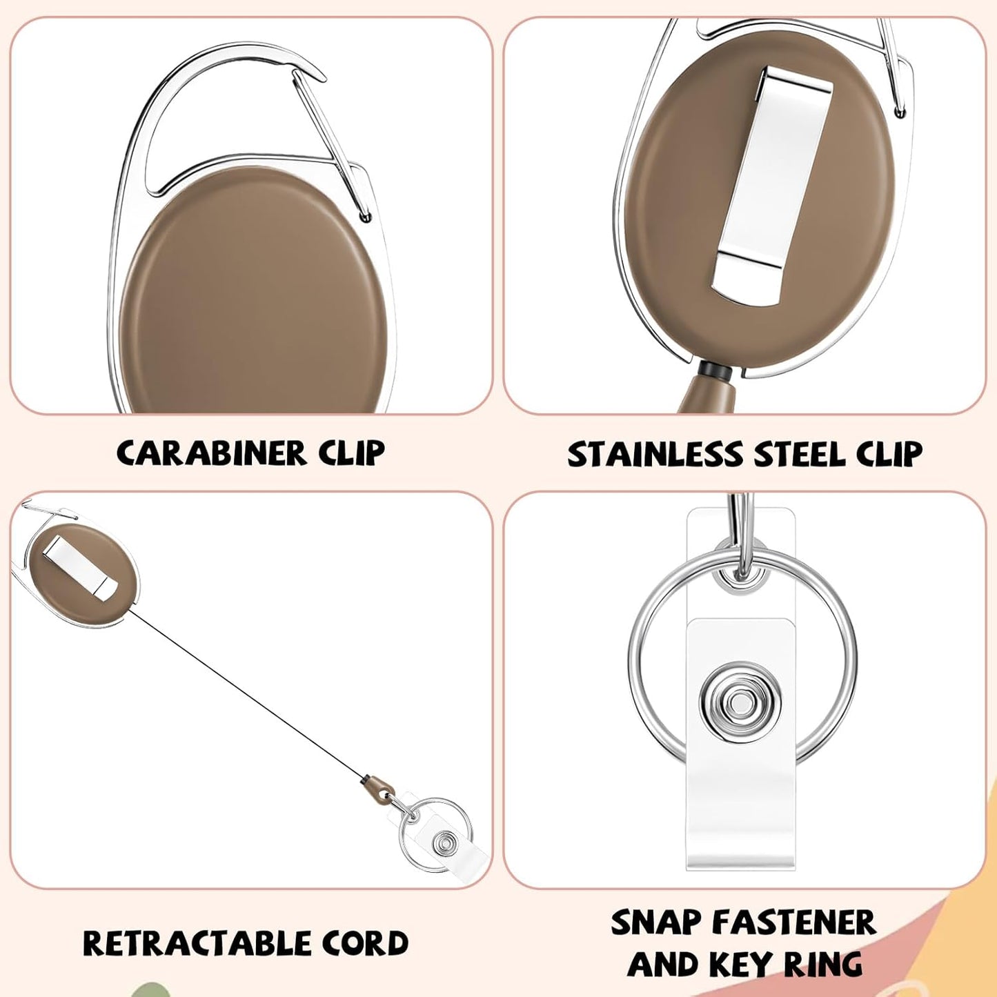 6 Color 60 Pcs Retractable Badge Holder with Carabiner Clips and Key Ring ID Badge Holder Retractable Clip Bulk for Office Worker Doctor Nurse Employee School Students Gifts