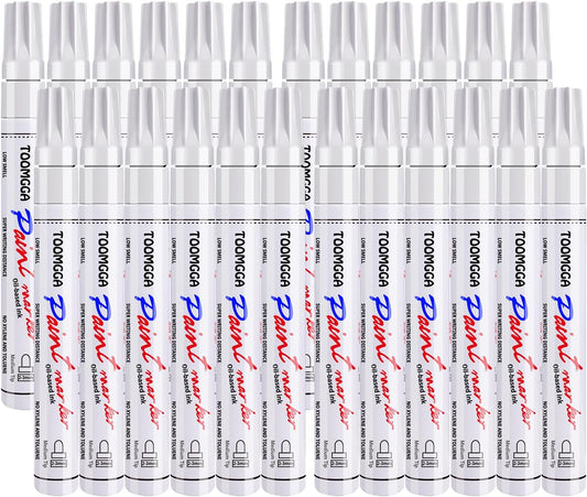 White Paint Pens Permanent Paint Markers - 24 Pack Oil Based Marking Pens, Medium Point, Quick Drying and Waterproof for Rock Painting Car Tyre Metal, Plastic, Canvas, Wood, Glass