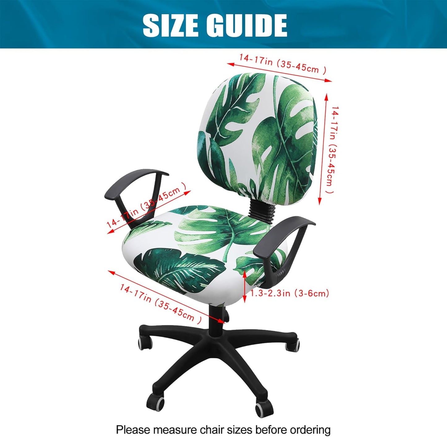 Smiry Stretch Printed Office Computer Chair Covers, Universal Washable Removable Desk Rotating Chair Slipcovers Protector, Seat + Backrest Cover - Green