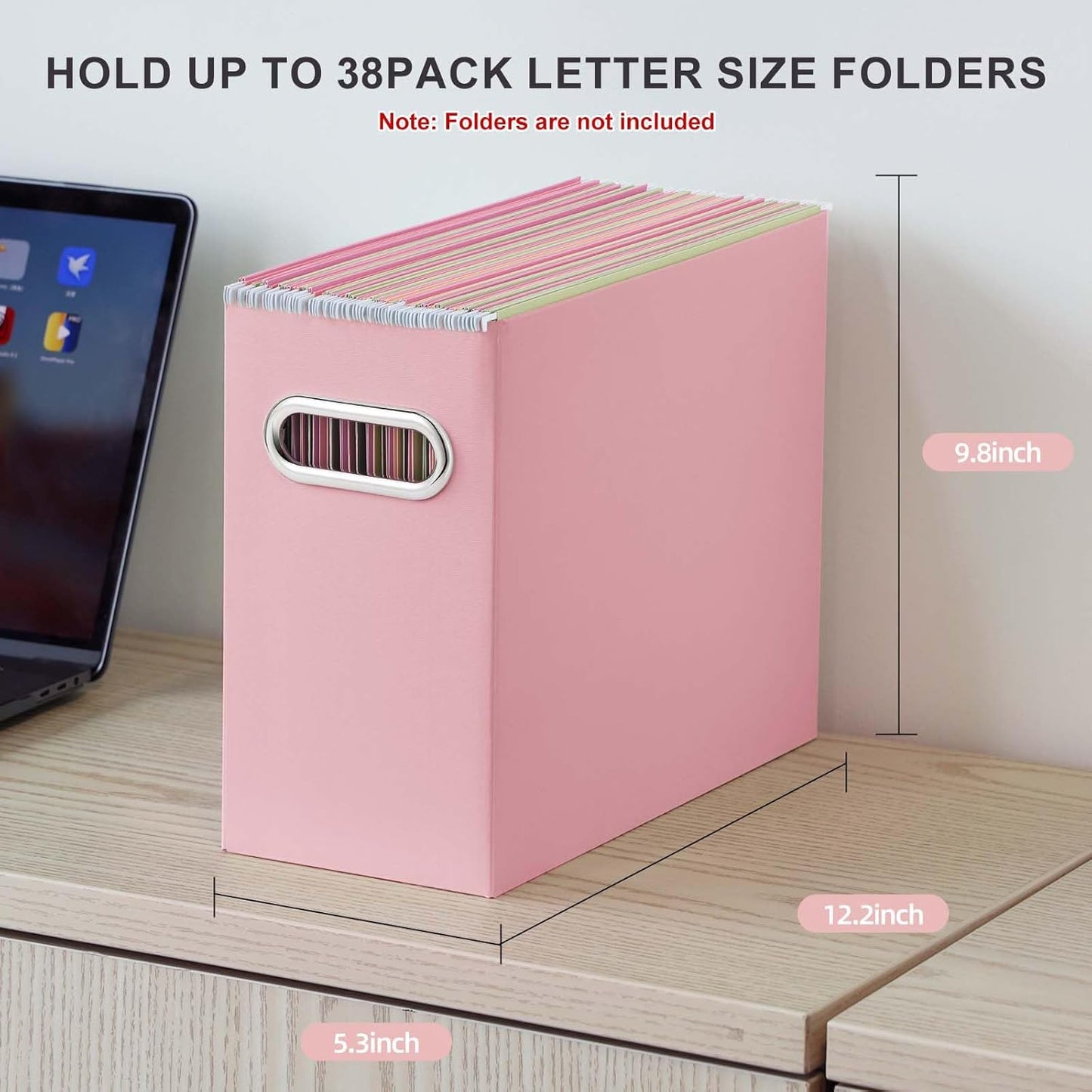 Oterri File Organizer, 8 Packs Small Storage Box, Cardboard File Folder Organizer, Collapsible File Box for Hanging File Folders Letter Size, Portable Filing Organizer with Handle (Pink