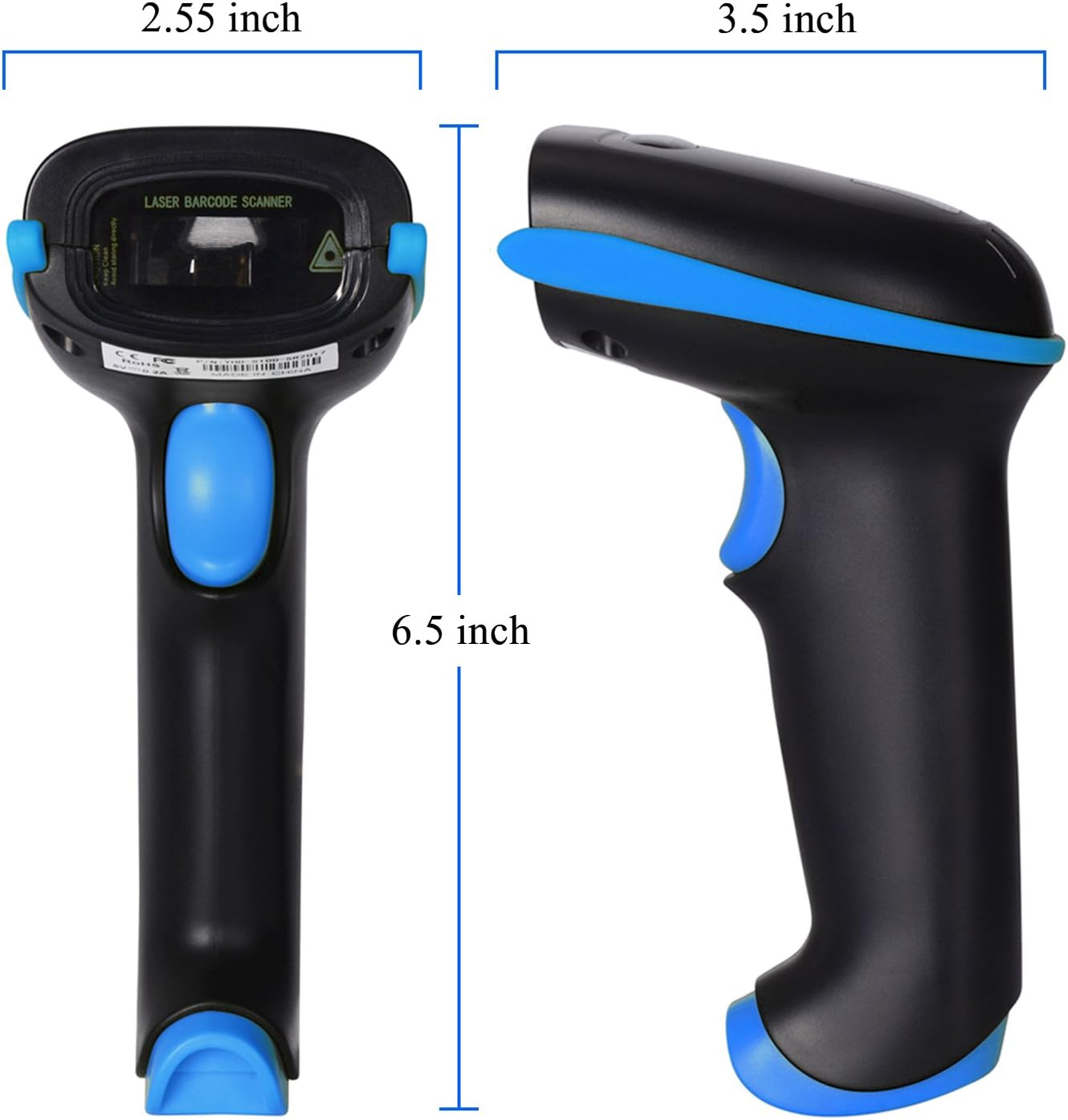 WoneNice 2.4G Wireless Barcode Scanner – 1D Handheld Cordless Barcode Reader for Retail, Warehouse, Inventory – 100ft Range, Plug & Play – Compatible with Windows, Linux, POS (Blue)