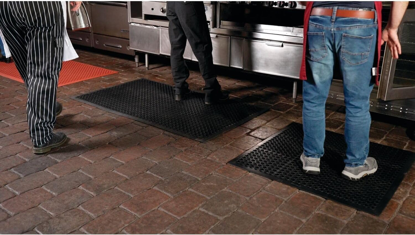 NoTrax 3' x 10' Anti-Fatigue Lightweight Restaurant Rubber Floor Mat with Drainage Holes, Beveled Edges, Non-Slip Mats, Red, T30 Competitor, T30S0310RD