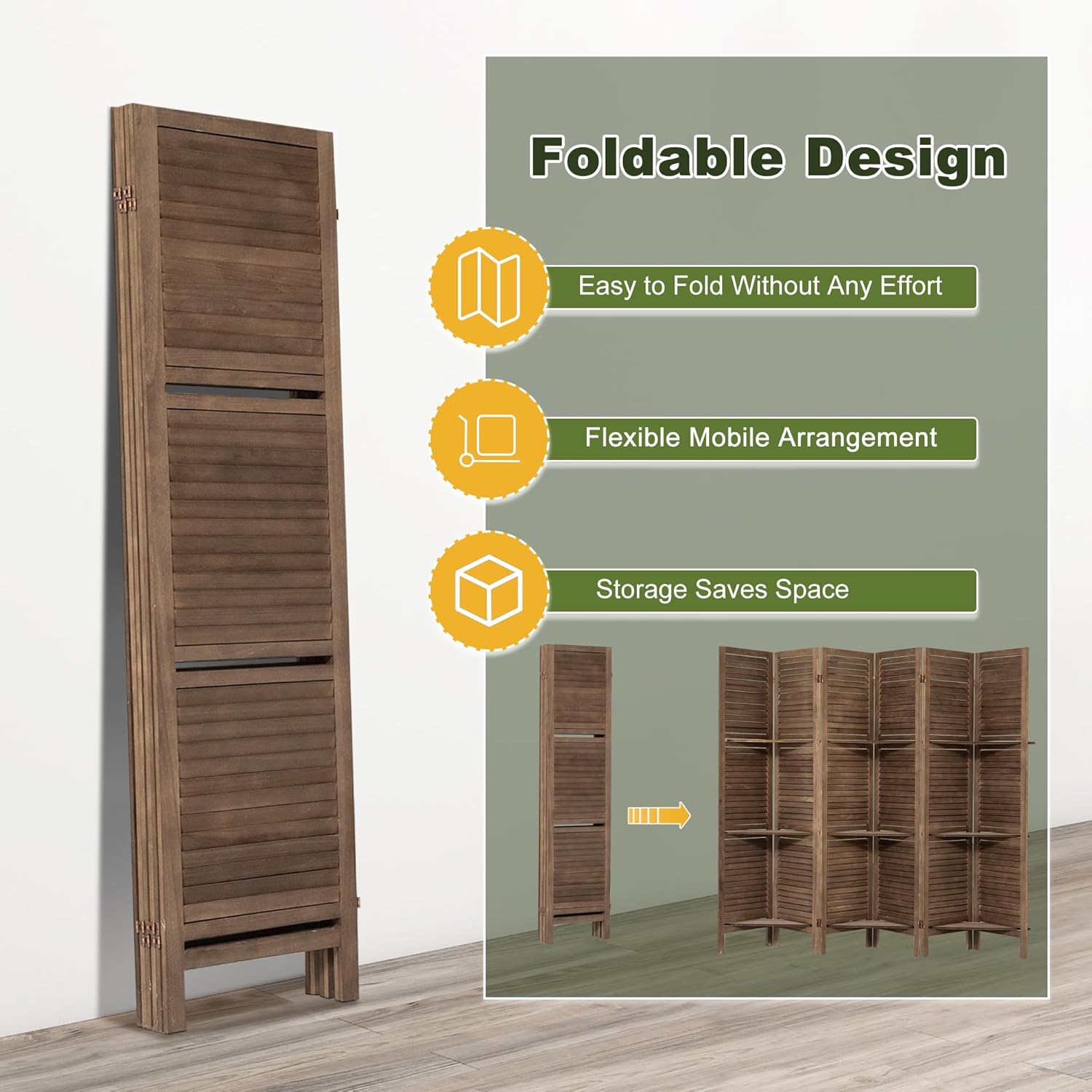 NicBex 6 Panel Room Divider,5.6FT Wood Carved Room Dividers with Display Shelves Folding Privacy Screens Portable Freestanding Partition Wall Dividers for Room Separation, Bedroom Office,Dark Brown - Lumora Desk