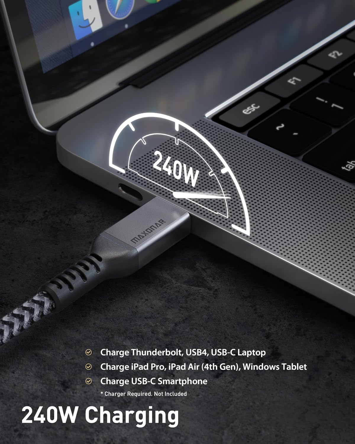Maxonar 10FT Thunderbolt 4 Cable with 40Gbps Data Sync/240W Charging and 8K for Thunderbolt 4/3, USB4, and USB C Devices