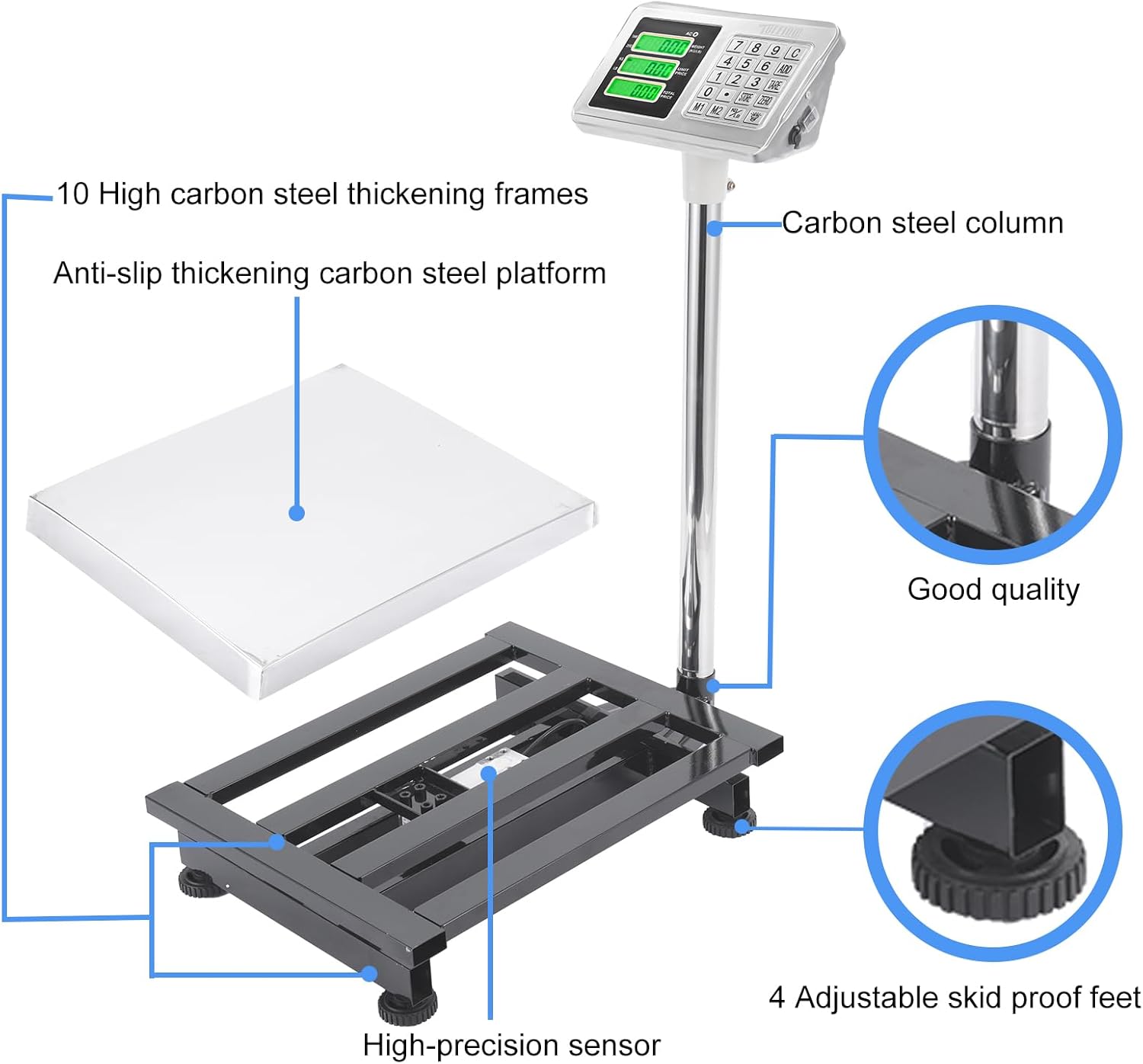 TUFFIOM 661lbs Weight Electronic Platform Scale,Stainless Steel High-Definition LCD Display,Digital Floor Heavy Duty Scales,Perfect for Luggage Package Price Computing Postal Shipping Mailing - Lumora Desk