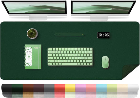 Large Desk Pad 47.2" x 17", Leather Desk Mat Protector, Non-Slip PU Leather Desk Blotter Pad, Large Mouse Keyboard Mat, Waterproof Desk Cover Pad for Office & Home(Blackish Green)